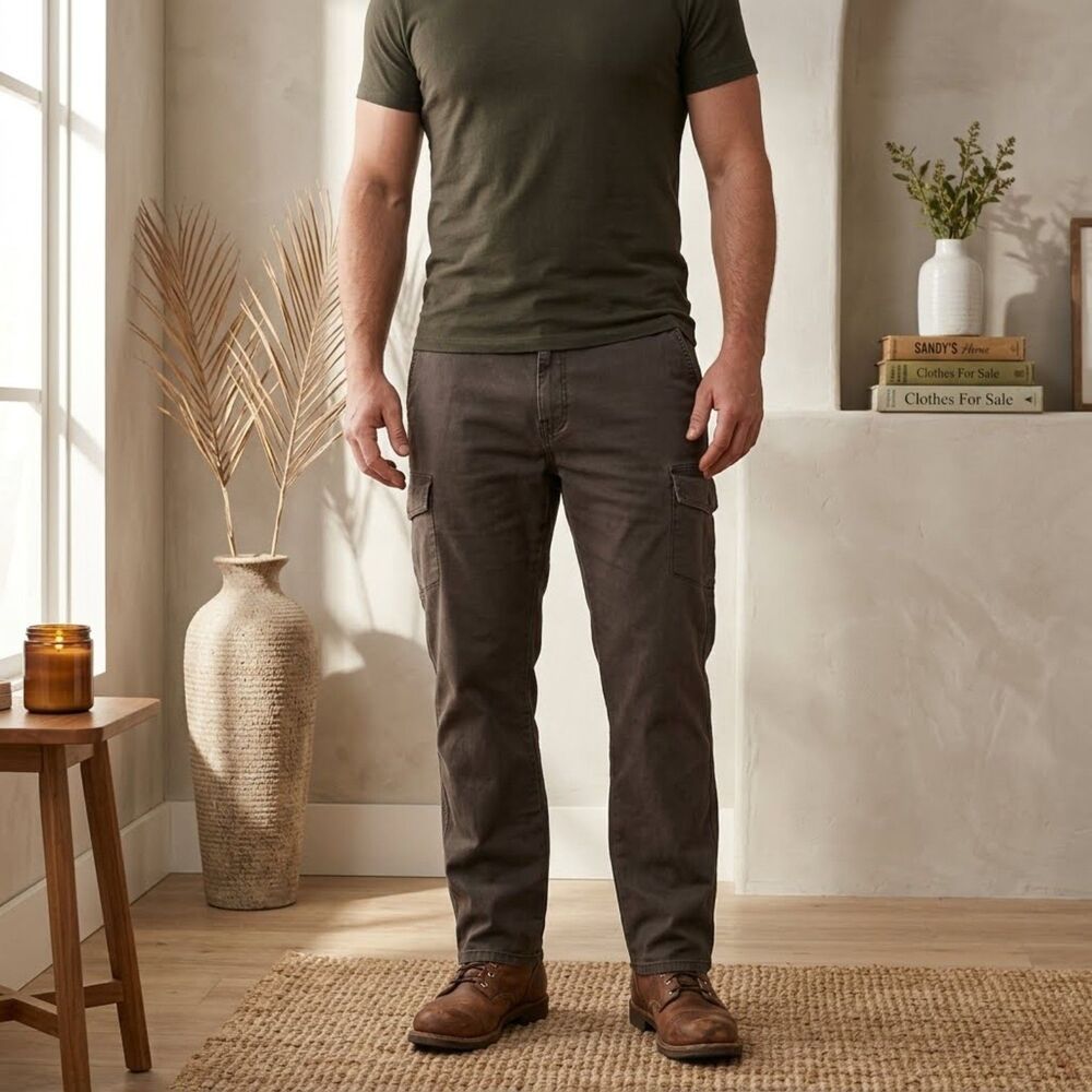 Lucky Brand Men's 40x32 Green Canvas Cargo Pants Athletic Stretch